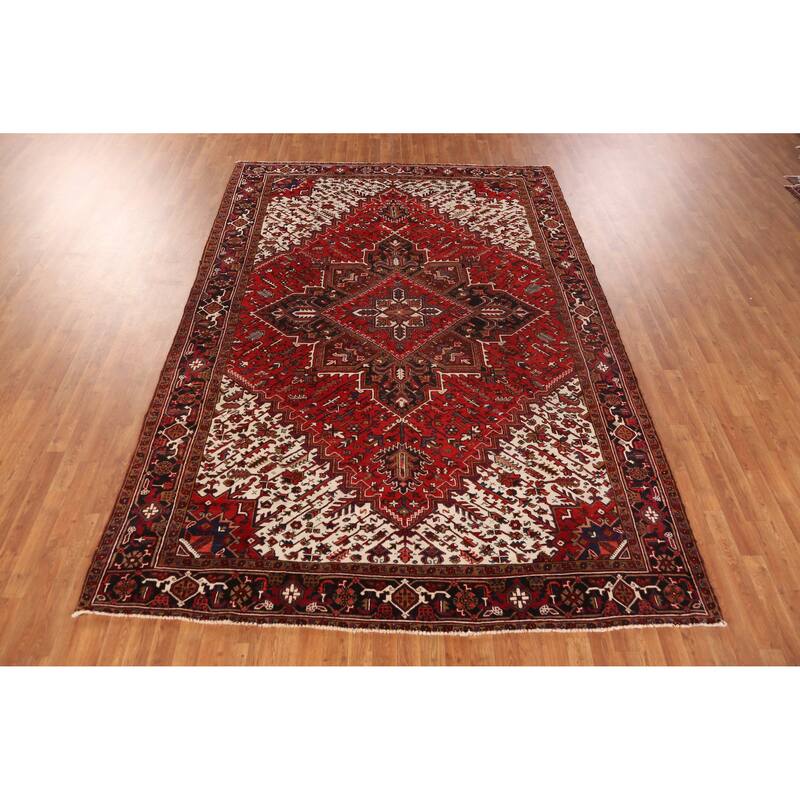 Hand Knotted Oriental 100% Wool Carpet Traditional Medallion Red Heriz Area Rug - 11' 0'' X 7' 6''