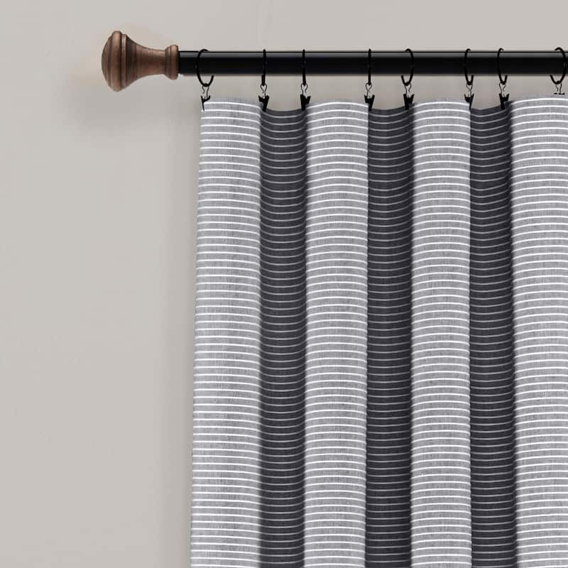Lush Decor Farmhouse Button Stripe Yarn Dyed Woven Cotton Window Curtain Panel Pair