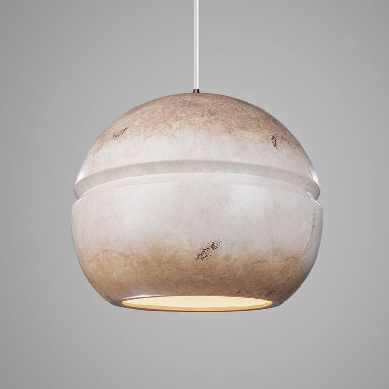 Carson Carrington Sallebyn Sphere Greco Travertine Shade Pendant - Dark Bronze, Greco Travertine, White