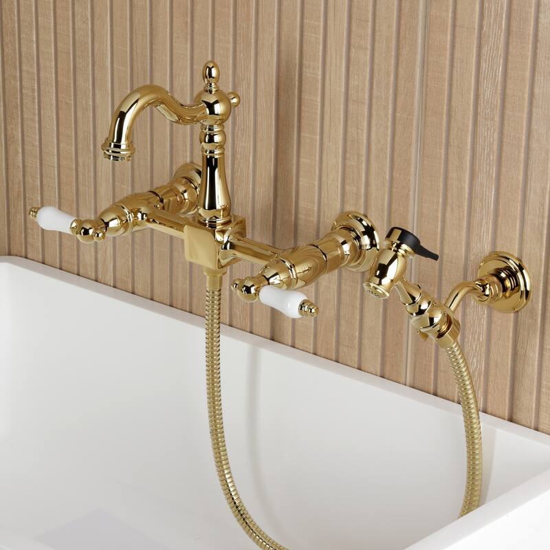 Kingston Brass Essex Double-Handle Wall-Mount Pre-Rinse Bridge Kitchen Faucet
