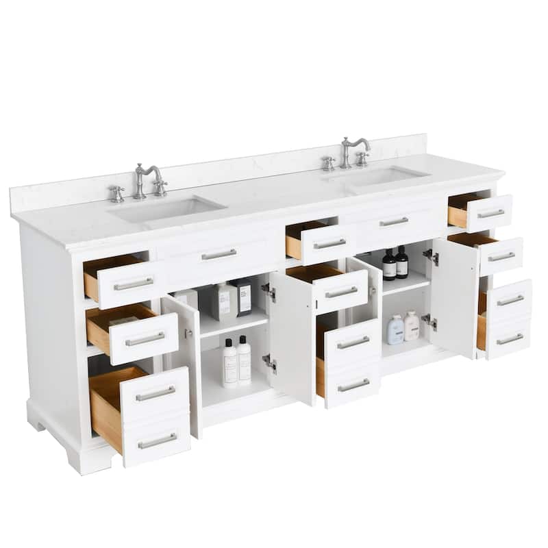 84 inch Freestanding Bath Vanities with Quartz Stone Counter Top Undermount Sink