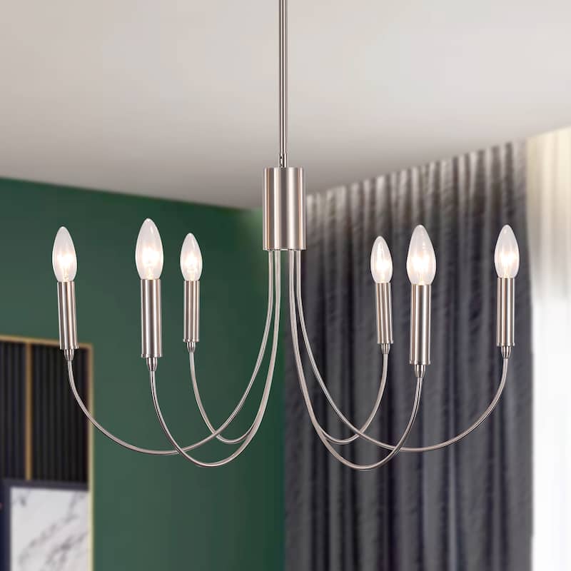 6-Light Modern Chandelier, Farmhouse Chandelier, Candle Style Chandelier for Dining Living Room Kitchen Island - 23.62"Dx8.86"H