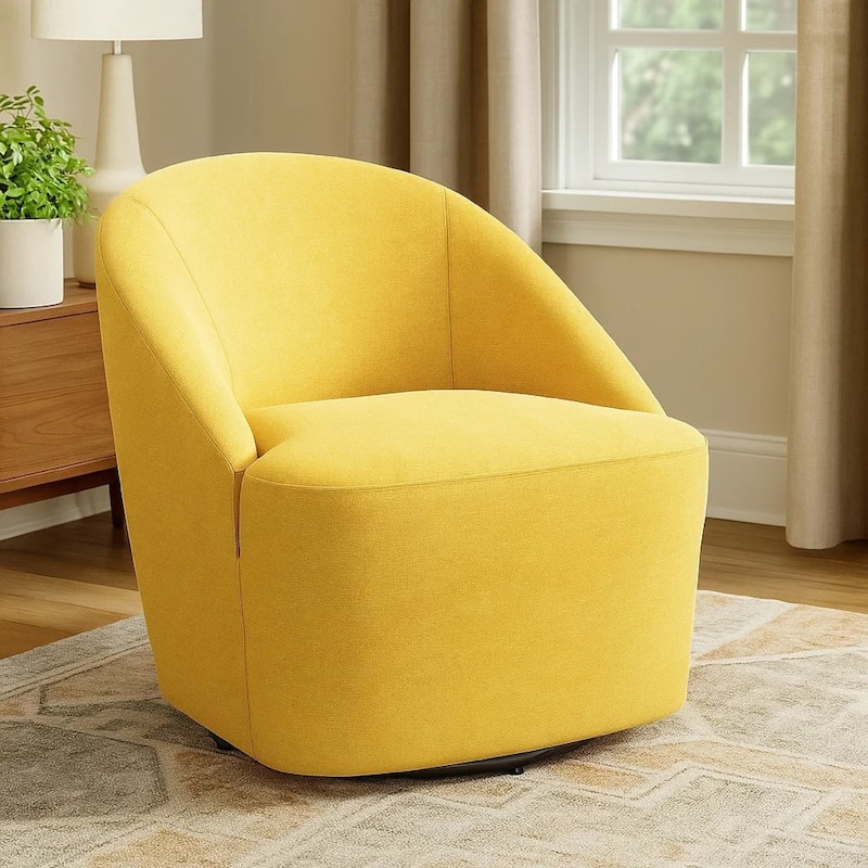 Lenie Barrel Accent Swivel Chair, Modern Minimal Shape, Mustard Yellow