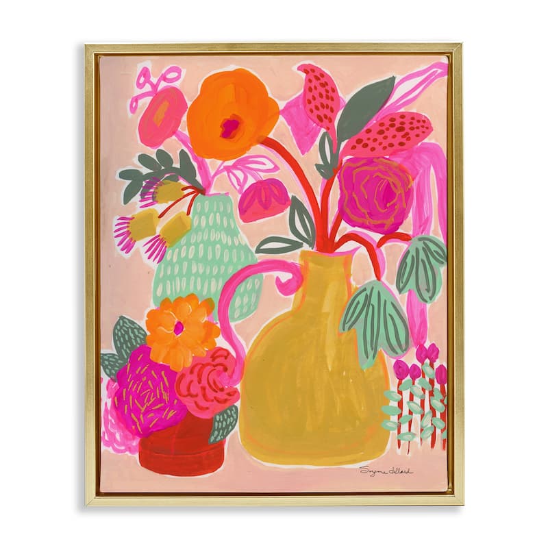 Stupell Bright Pink & Yellow Bouquet Framed Floater Canvas Wall Art Design By Suzanne Allard - 25 x 31 - Gold