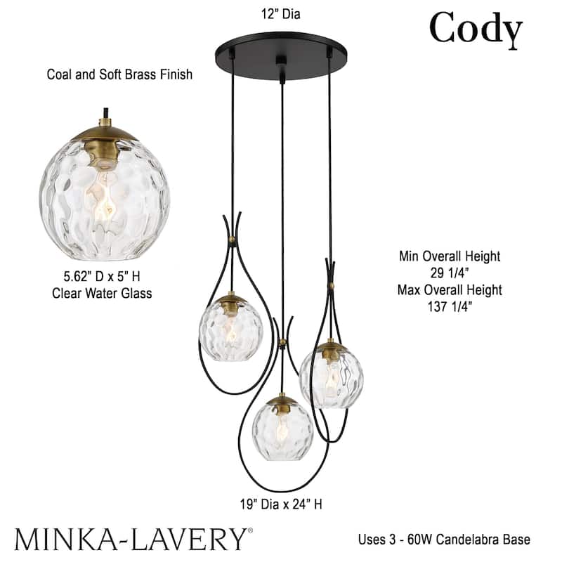 Minka Lavery 1533 Cody 3 Light 19" Wide Pendant with Clear Water Glass