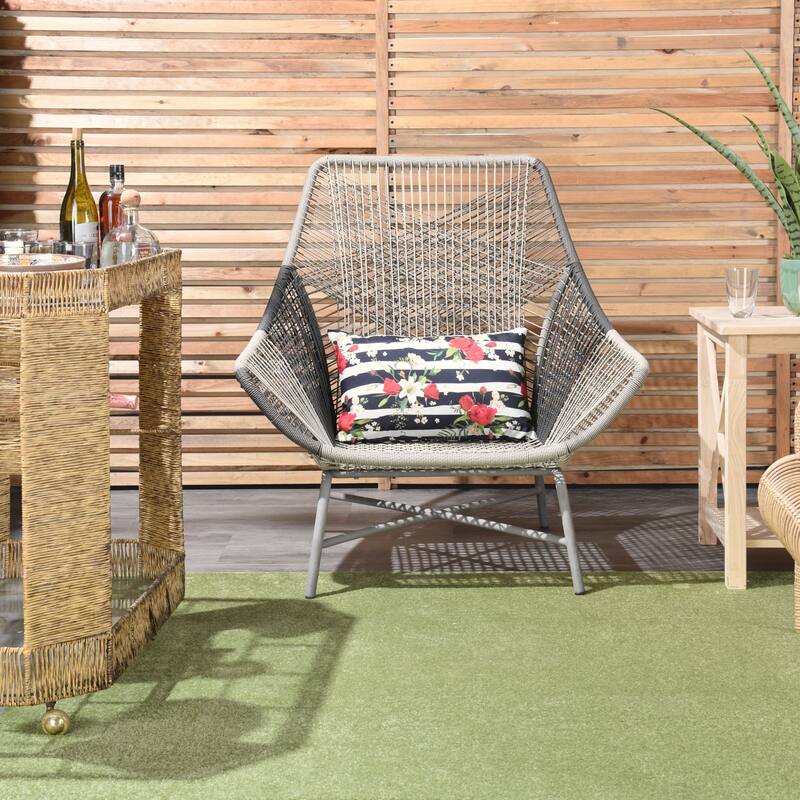 Mina Victory Outdoor Pillows Floral Stripe Multicolor Throw Pillow - 14"X22"