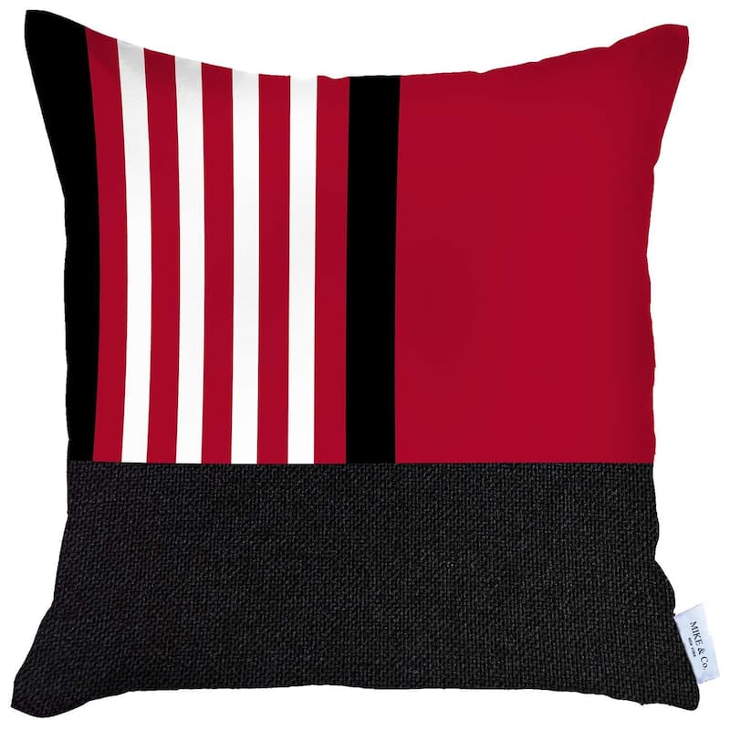 HomeRoots 18" X 18" Red Striped Zippered Handmade Polyester Throw Pillow Cover
