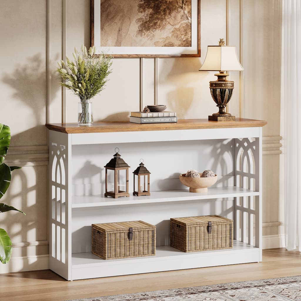 41 Inch Modern Console Table for Entryway, White Sofa Table with 3-Tier Storage - 11.81" D x 41.34" W x 31.5" H