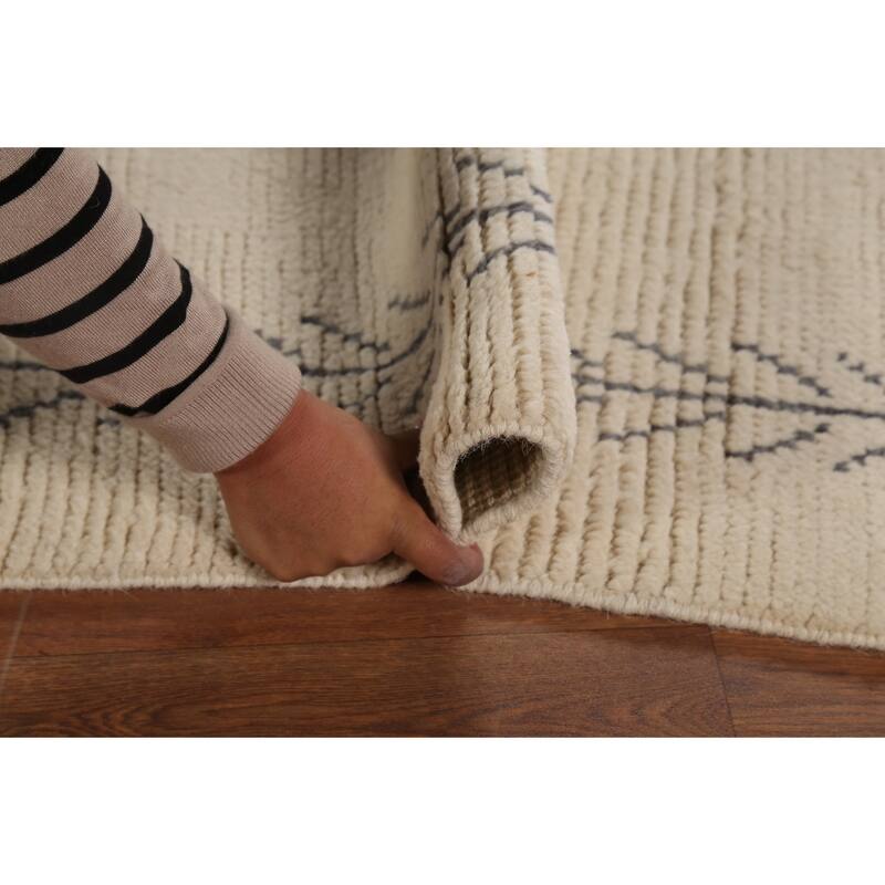 Ivory Moroccan Area Rug Handmade Wool Carpet - 5'11"x 9'4"