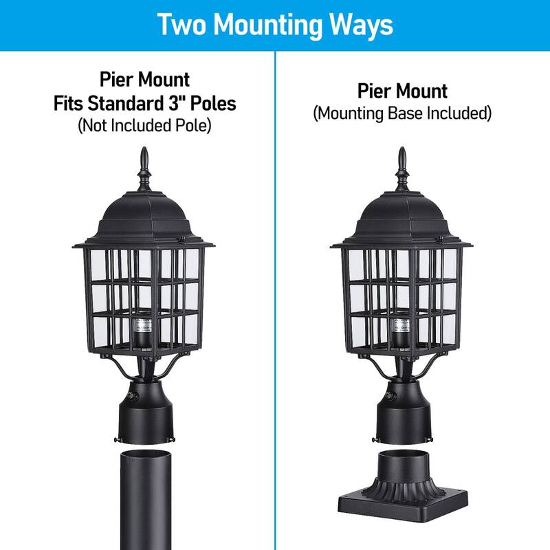 Dusk to Dawn Outdoor Post Lantern, Clear Glass Exterior Post Light - 2PACK