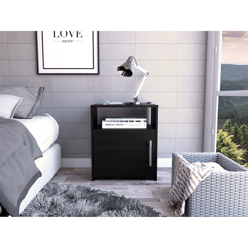 Florian 1-Shelf Nightstand Black Wengue，Suitable for bedrooms,living rooms,apartments - Black - No Drawers