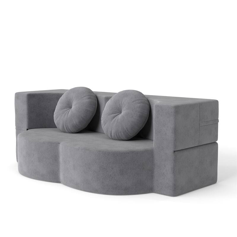 Modern Floor Sofa with 2 Pillows,Convertible Sleeper Sofa Bed
