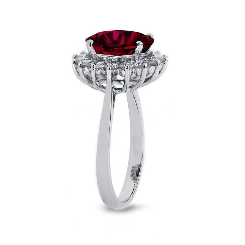 Auriya 5 3/8ct Round Red Ruby Sunburst Halo Diamond Ring 5/8ctw 18K Gold