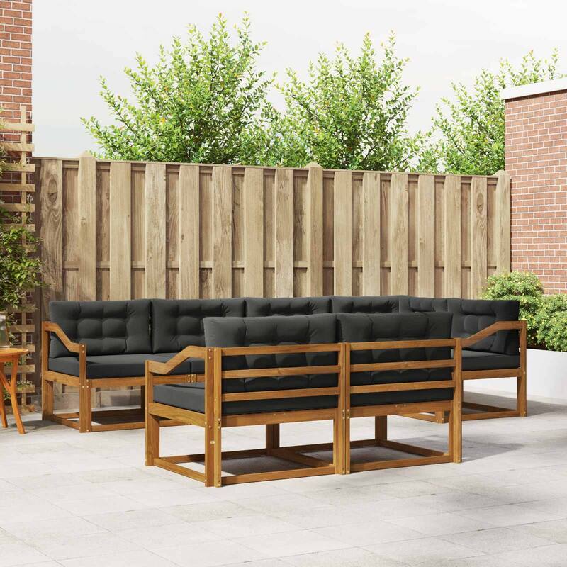 vidaXL Outdoor Sofa Set with Cushion 7 pcs Natural and Anthracite - 127.95 x 65.55 x 28.74 in