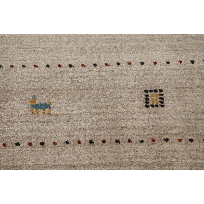 Hand Knotted Oriental 100% Wool Carpet Tribal Tribal Beige & Ivories Gabbeh Area Rug - 9' 5'' X 6' 7''