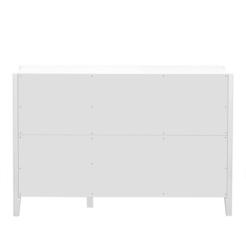 Roomfitters Sideboard Buffet Cabinet with 3 Door Mid-century Modern Fluted Accent Storage for Kitchen & Dining Room, White