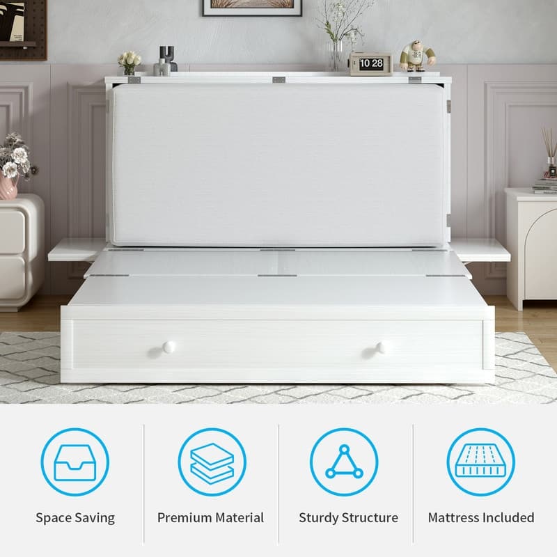 Mixoy Murphy Bed Cabinet Chest with Mattress & Storage Platform