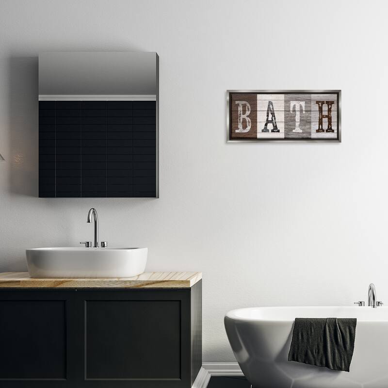 Stupell Rustic Bath Letters Framed Floater Canvas Wall Art Design By Susan Arnot