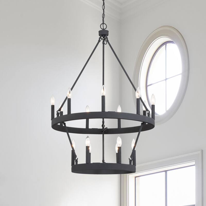 Acroma Farmhouse Black 15-light Tiered Chandelier for Dining Room - 27.5