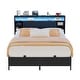 preview thumbnail 2 of 75, Bed Frame with Charging Station and RGB LED Lights, Sturdy Platform Bed with Storage Headboard, Black - Twin