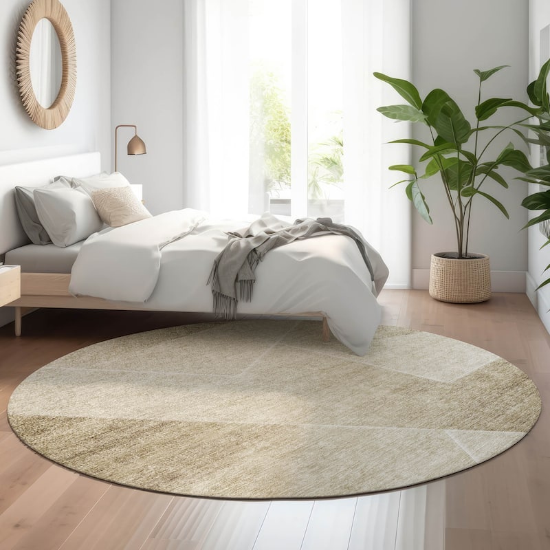 Premium Washable Super Soft Modern Mid Century Mayfield Rug - Beige - 8' x 8' - Round