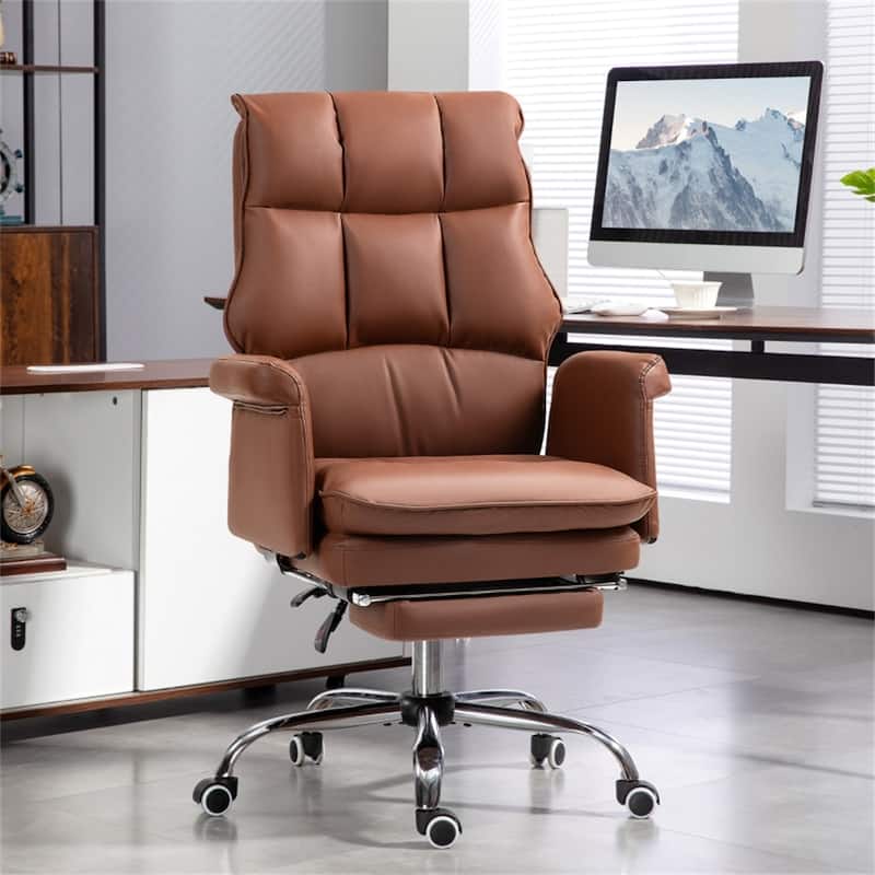 PU Leather Reclining Office Chair with Footrest and Swivel - 27.2" W x 25.2" D x 43.3" - 46.5" H