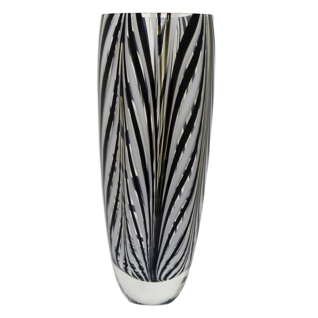 Novica Handmade Slender Palm Leaves Handblown Recycled Glass Vase