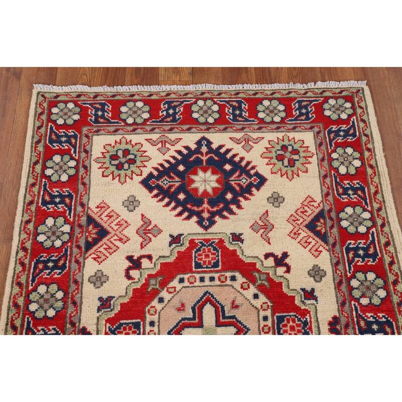Traditional Beige Kazak Foyer Rug Hand-Knotted Wool Carpet - 2'8" x 3'11"