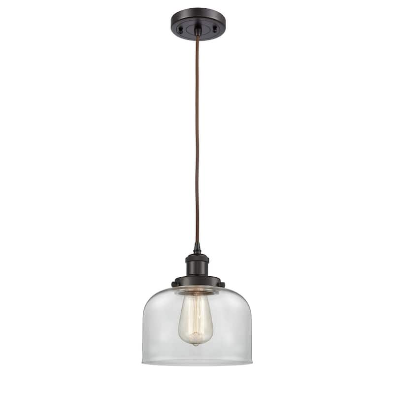 Innovations Lighting Large Bell 8" Wide Mini Pendant - Cord Hung - Oil Rubbed Bronze / Clear
