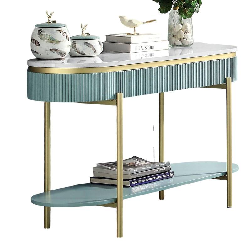 Glam Contemporary 1pc Sofa Table White Faux Marble Top Living Room Side Table Open Bottom Shelve