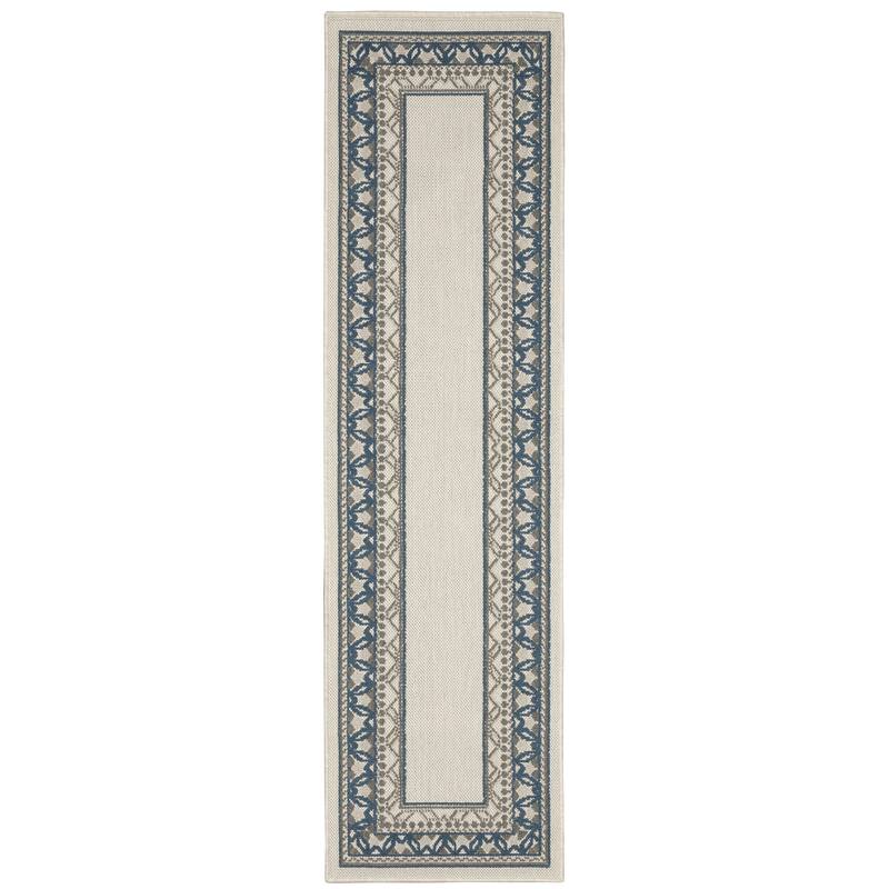 Vista Home Talcot Detailed Border Grey/ Teal Indoor-Outdoor Area Rug - 1'10" X 7'3"