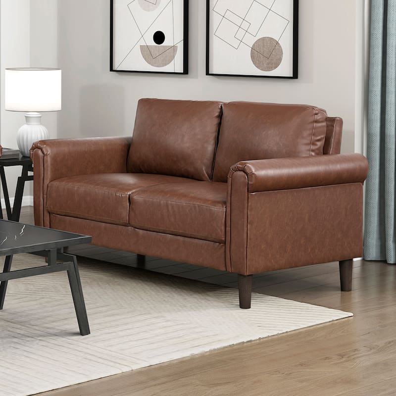 Fremont & Park Frances 57" Faux Leather Living Room Loveseat - Brown Finish Feet