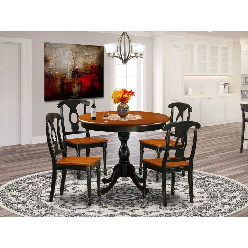 HomeStock 5-Piece Black and Cherry Finish Solid Wood Top Dining table with 4 Chairs