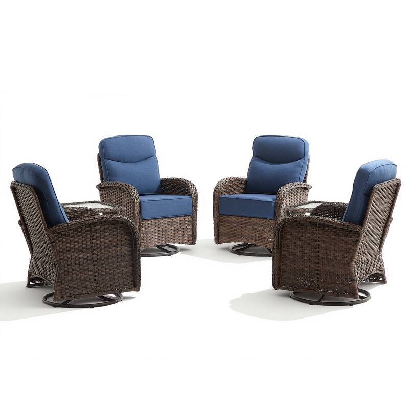 Pocassy Outdoor Wicker Patio Swivel Chair with Ottoman Sets