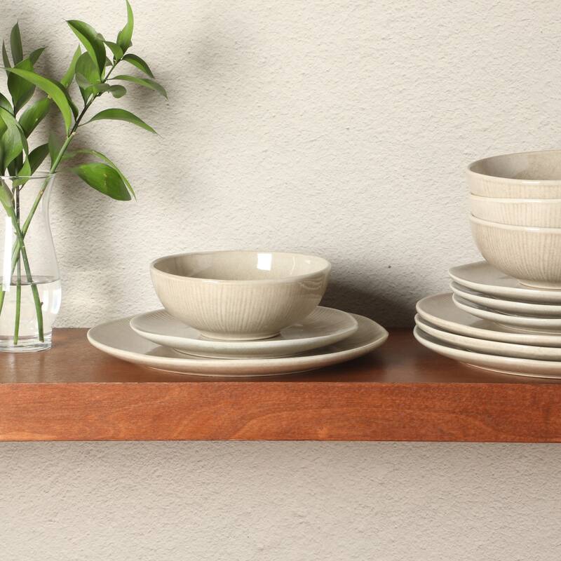 Gibson Elite Sandy Pines Stoneware Plates and Bowls Set - 12 Piece Reactive Glaze Dinnerware Set - Service for 4