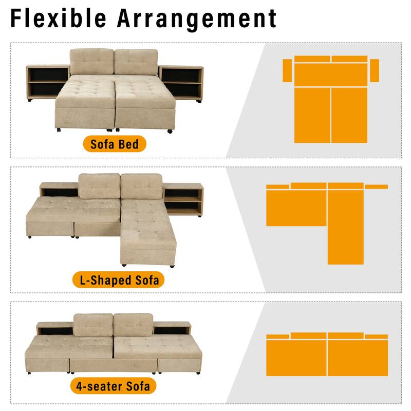 Sectional Sofa for Living Room Modular Sleeper Sofa with 2 Storage Racks Free-combined Sofa, Upholstered Corner Chaise
