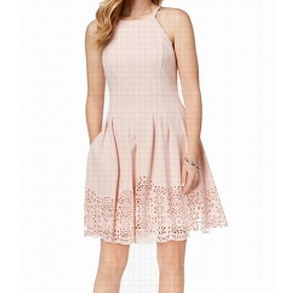 Vince Camuto Pink Womens Size 10 Pleated Laser-Cut A-Line Dress