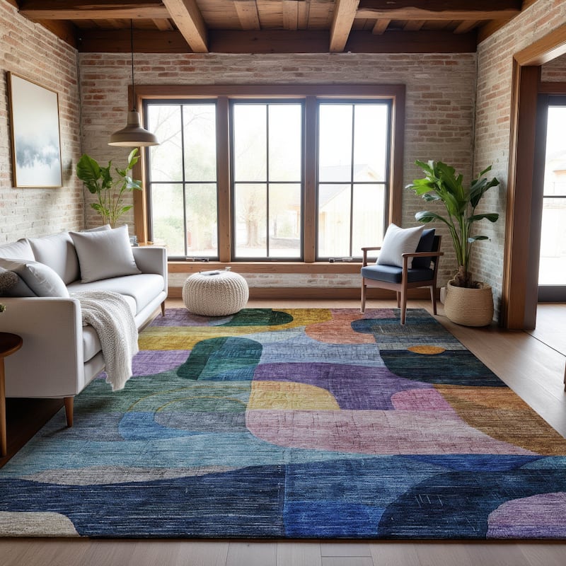 Premium Washable Super Soft Contemporary Abstract Mayfield Rug - Blue - 10' x 14'