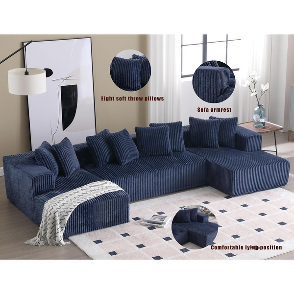 Blue 131 4 Seater Corduroy U Shaped Sectional Sofa with Chaise