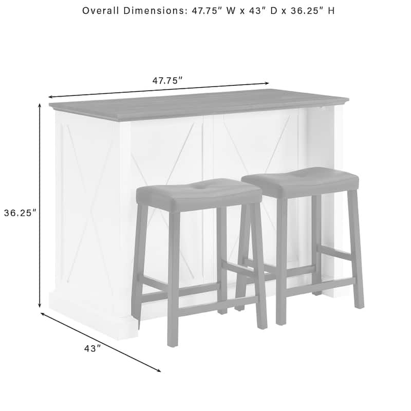 Crosley Clifton Kitchen Island W/Uph Saddle Stools - 43"d x 47.75"w x 36.25"h