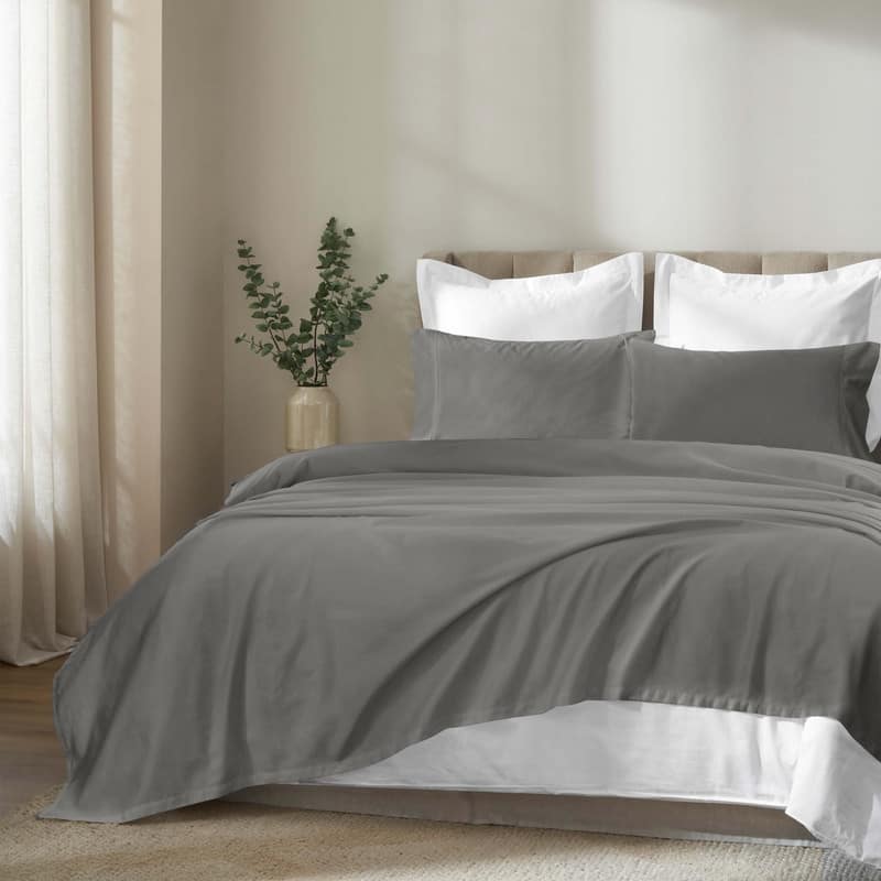 Superior Apus 100% Cotton Perfect Fit Bed Sheet Set - King - 15" Deep Pocket - Grey