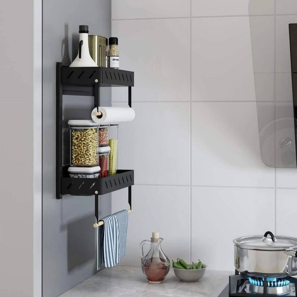 Strong Magnetic Shelf With 2 Removable Rods,Multi Use Magnet Shelf for Kitchen Organization