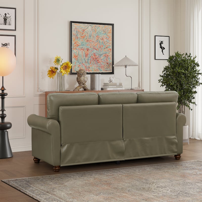 Elegant Living Room Sofa: High Capacity Faux Leather Couch with Decorative Nails