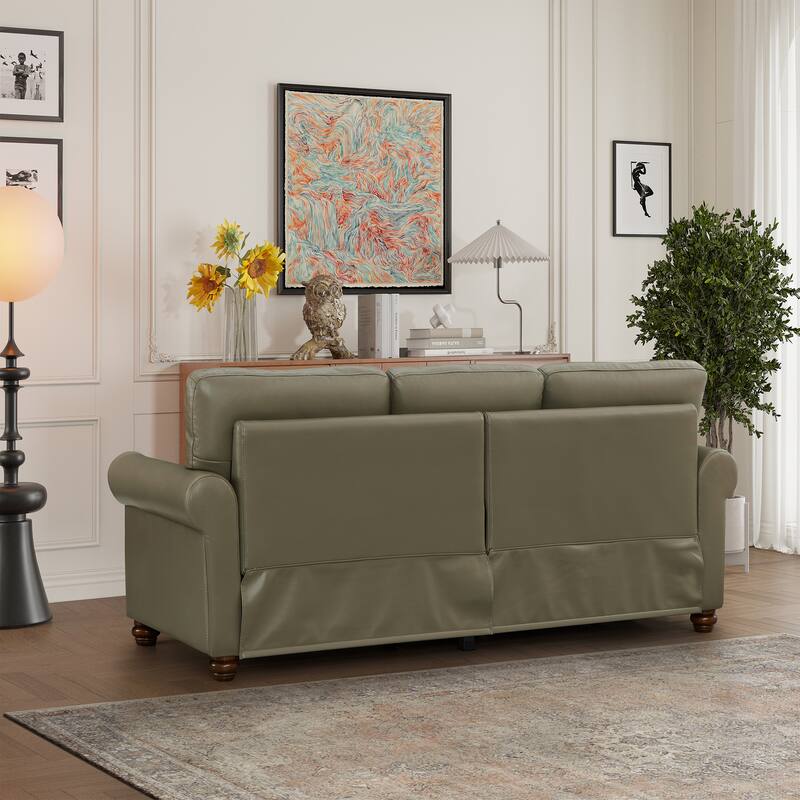 Faux Leather Sofa with Storage, ,Oversized Upholstered 3 Seater Sofa, Deep Seat Sofa with Nailhead Trim & Rolled Armrests