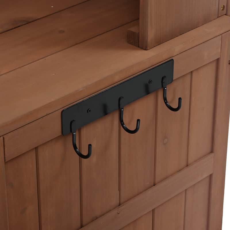 45" Fir Wood Outdoor Potting Bench with Hutch, Cabinets, and Drawers