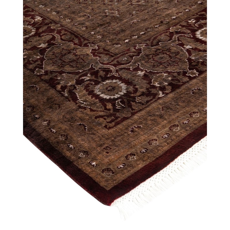 Overton Hand Knotted Wool Vintage Inspired Modern Contemporary Overdyed Brown Area Rug - 10' 1" x 14' 5"
