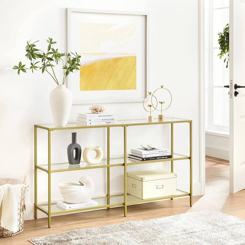 51” Console Table with Tempered Glass and Steel Frame Design Stylish and Functional Home Furniture - 11.8"D x 51.2"W x 28.7"H