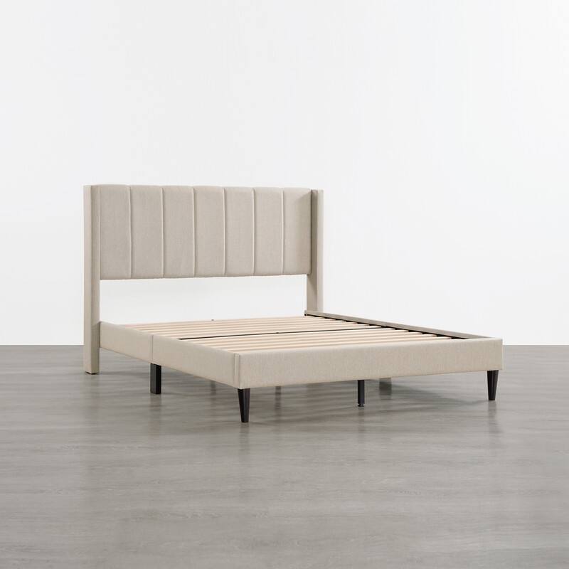 Eleanor Upholstered Platform Bed Frame with Vertical Stripe Headboard