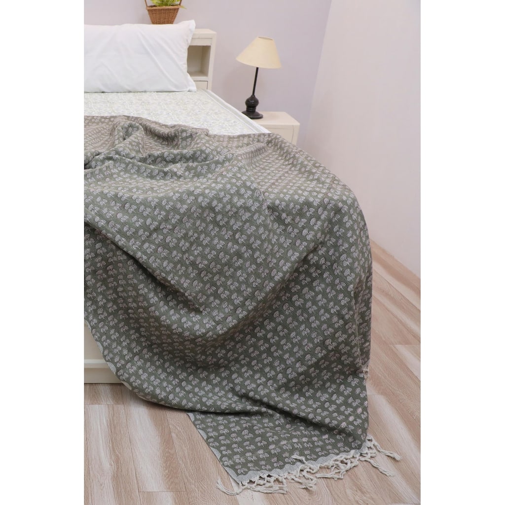 Fabdivine Damaru Handcrafted Cotton Blanket - Hand Block Printed Sofa & Bed Throw, Home Textile with Hand-Tied Tassels, 90"x54"