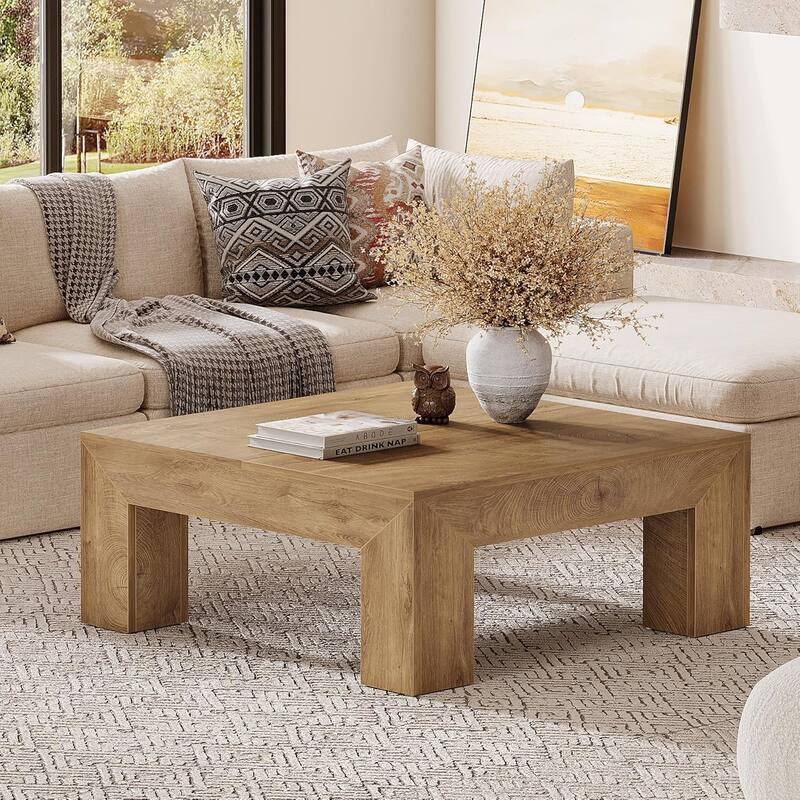 39.37-Inch Farmhouse Square Coffee Table for Living Room, Low Large Center Tea Accent Table